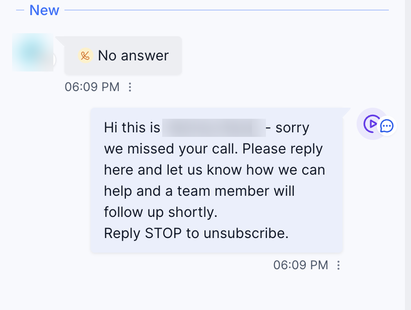 Missed call answered automatically by AI text-back